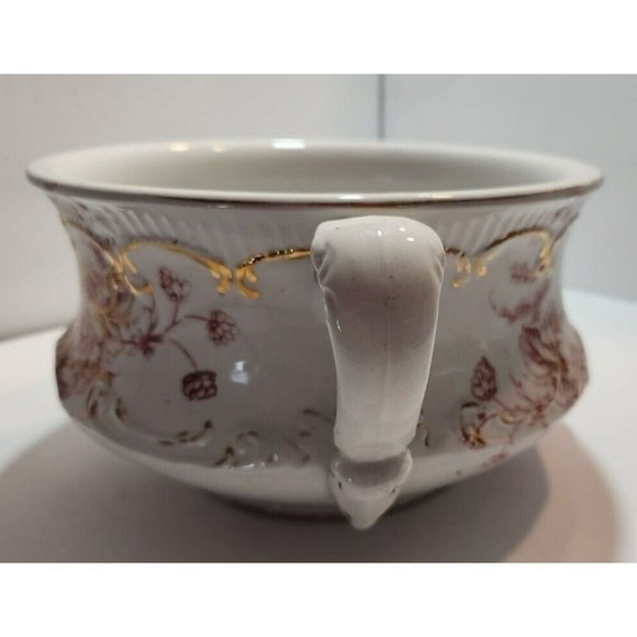 Antique Dunn Bennett & Co Chamber Pot in Daisy Pattern Red Florals W/ Gold Trim - Picture 4 of 11
